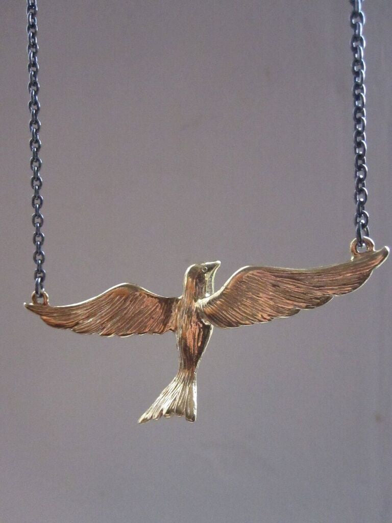 CollardManson 925 Flying Bird Necklace- Oxidised Silver/Gold Plated
