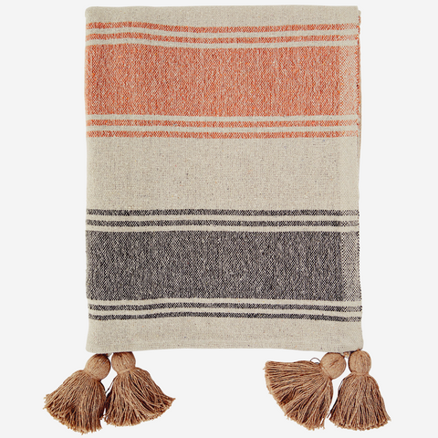 STRIPED WOVEN THROW W/ FRINGES