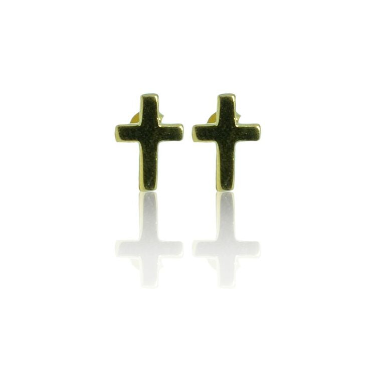 925 Silver Crucifix Studs- gold plated
