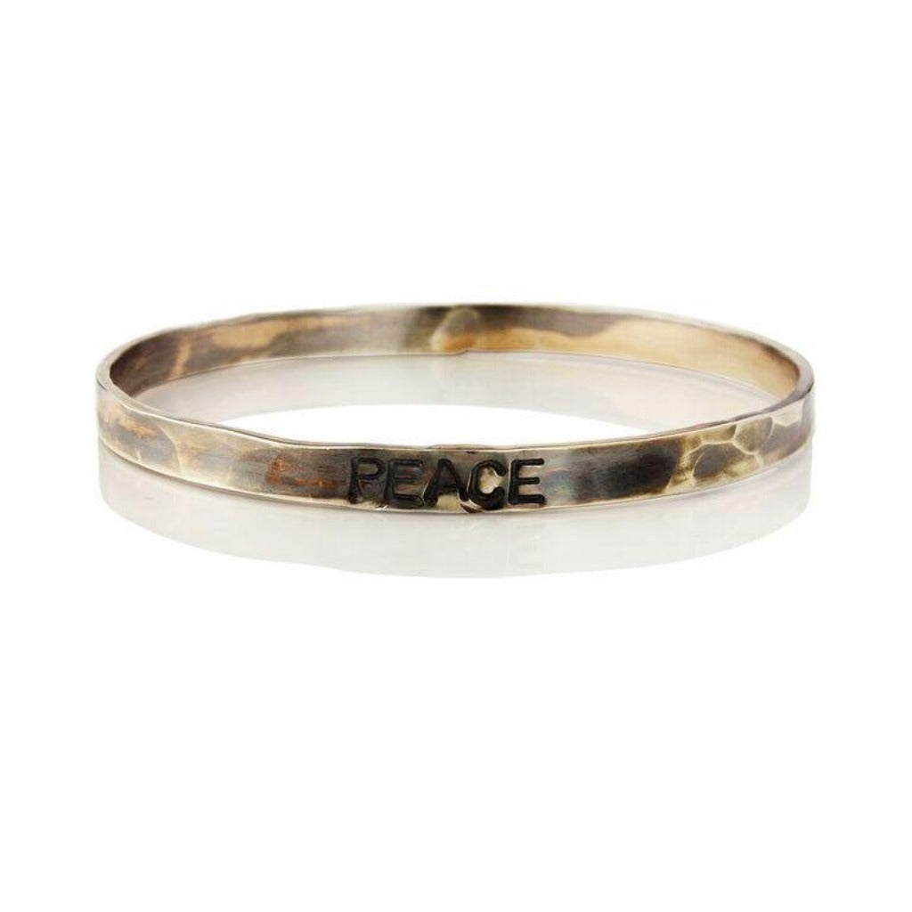 WDTS Sheffield Silver - Hand Hammered Bangle - PEACE - Mixed Finish