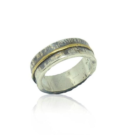 925 Solid Silver and Gold Plated Stripe Ring