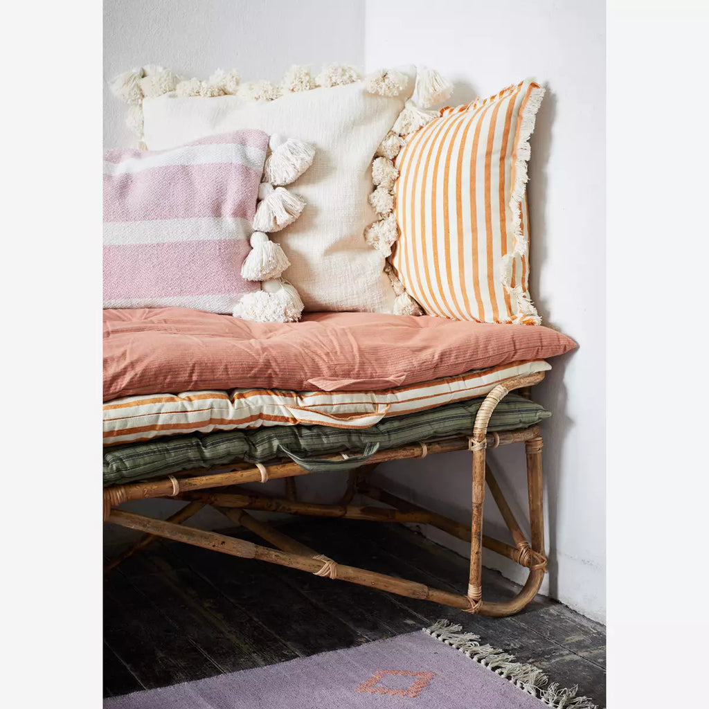 Madam Stoltz Striped Cushion Cover w/ Fringes Honey