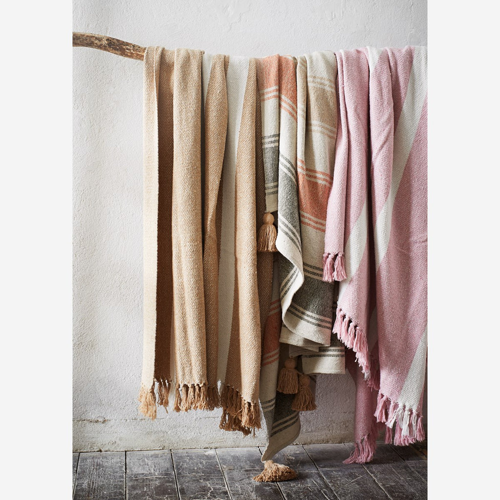 STRIPED WOVEN THROW W/ FRINGES