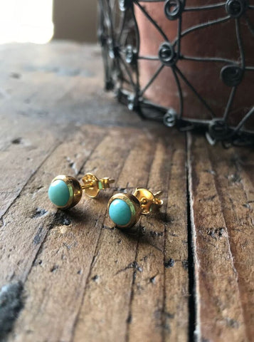 925 Silver Larimar Studs- Gold plated