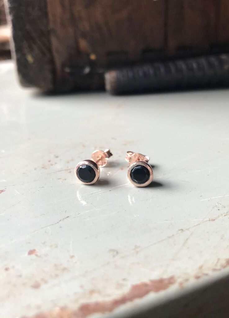 CollardManson 925 Silver Black Onyx Studs- Rose gold plated