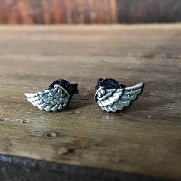 925 Silver Oxidised Small Wing Studs