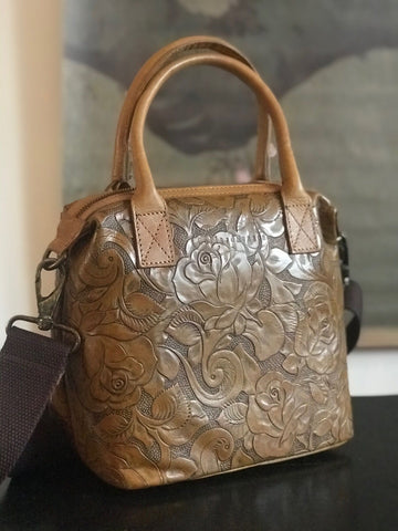 CollardManson Maya Bag- Tan Floral Leather