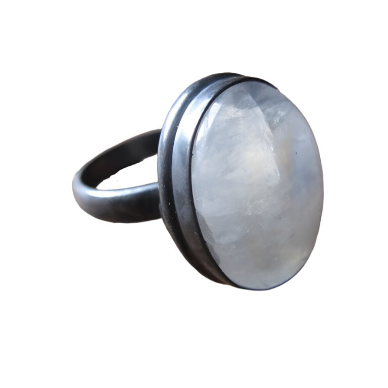 Collard Manson 925 Silver Oval Rainbow Moonstone Ring Oxidised