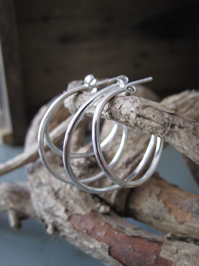925 Silver Double Crescent Earrings