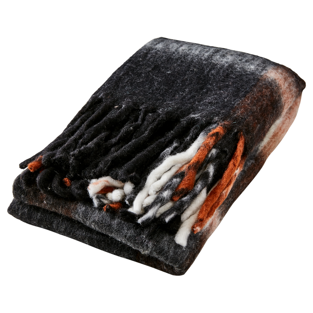 FRASSE Wool Blend Blanket, Black/White/Terracotta