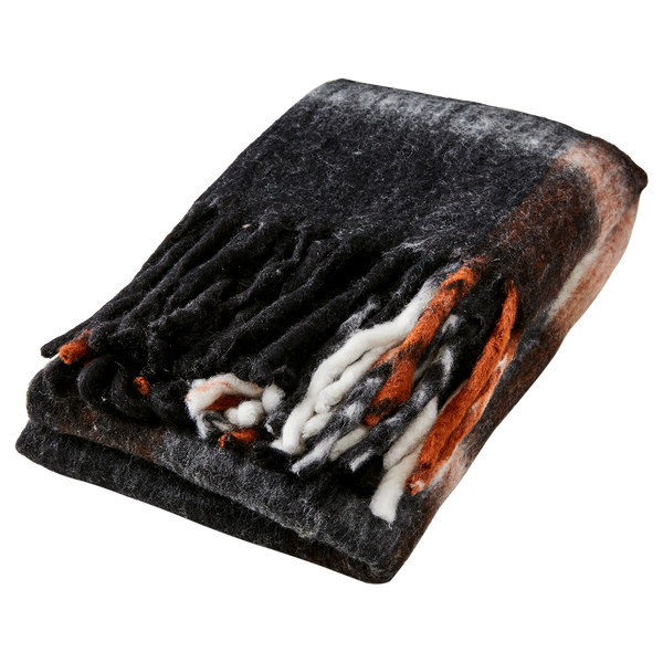 FRASSE Wool Blend Blanket, Black/White/Terracotta