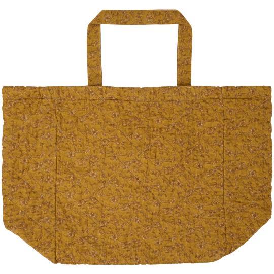 Ib Laursen Bag quilted mustard w/green, grey and brown flower vines