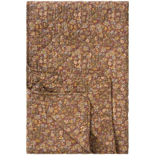 Ib Laursen Quilt dusty bordeaux w/blue, yellow and green flowers