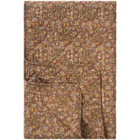 Ib Laursen Quilt dusty bordeaux w/blue, yellow and green flowers