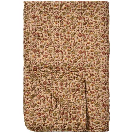 Ib Laursen Quilt brown w red, orange and grey flower vines