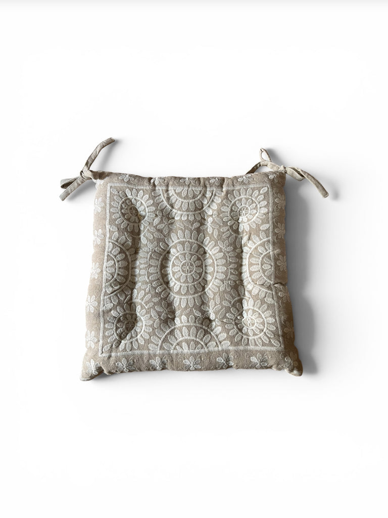 Natural Cotton Embroidered Gaddi Seat Cushion