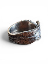 925 silver wrapped leaf ring OXIDISED