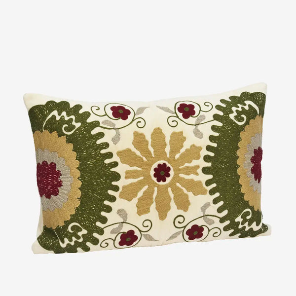 Madam Stoltz embroidered velvet cushion cover Green
