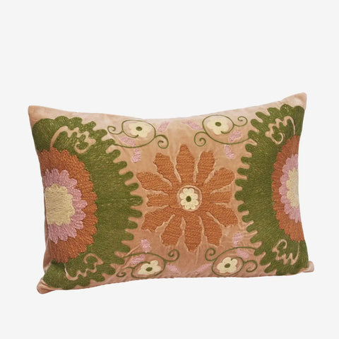 Madam Stoltz embroidered velvet cushion cover Old Rose