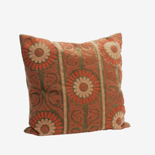 Madam Stolz Suzani embroidered velvet cushion cover khaki, dusty rose, orange, beige