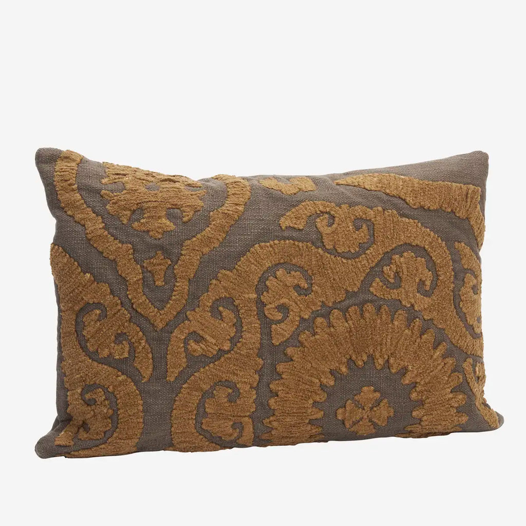 Madam Stoltz Suzani Embroidered Cushion Cover in Charcoal / Caramel