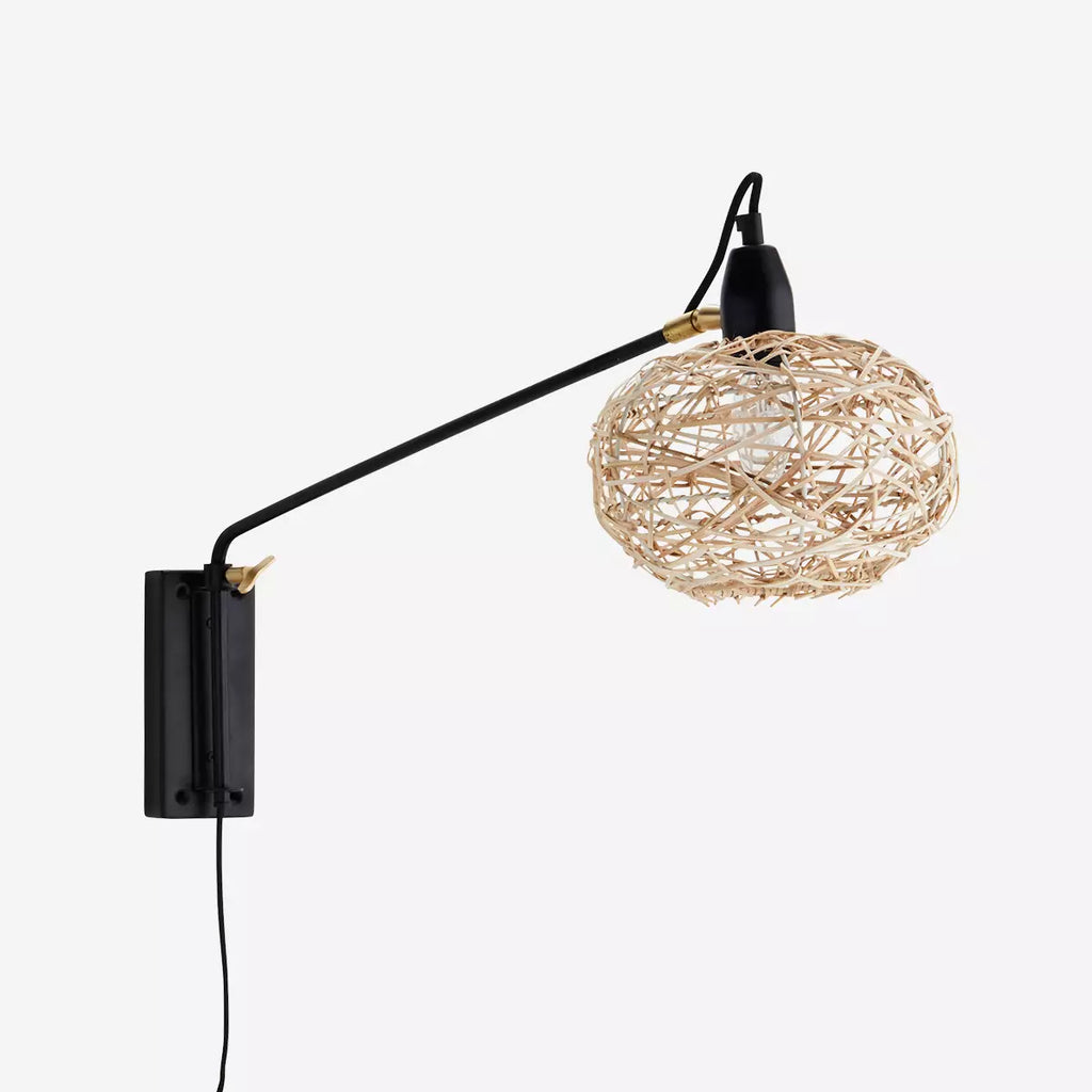 WALL LAMP W/ RATTAN SHADE Black, natural