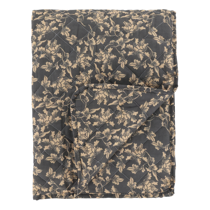 Quilt w. leaf pattern L180/W130 cm midnight & sand