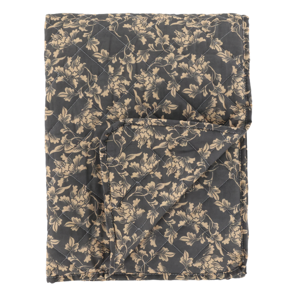 Quilt w. leaf pattern L180/W130 cm midnight & sand