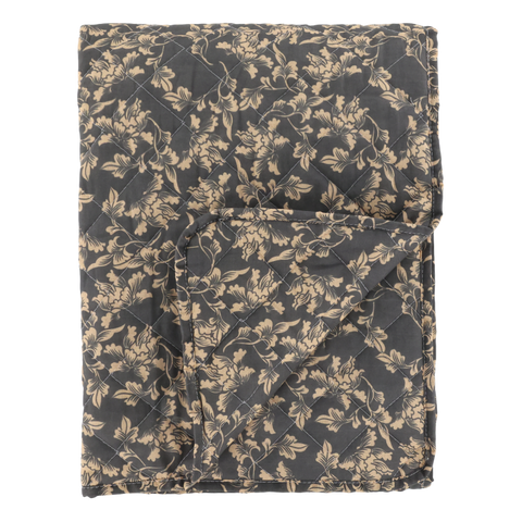 Quilt w. leaf pattern L180/W130 cm midnight & sand