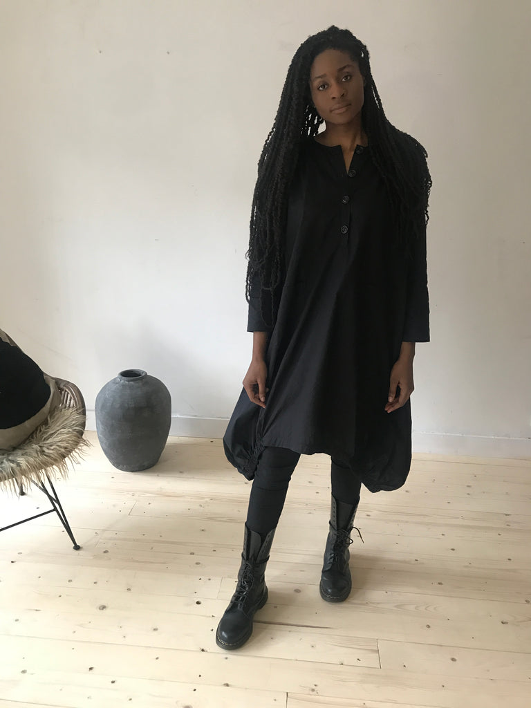 WDTS Aisha Long Dress in Linen - Black