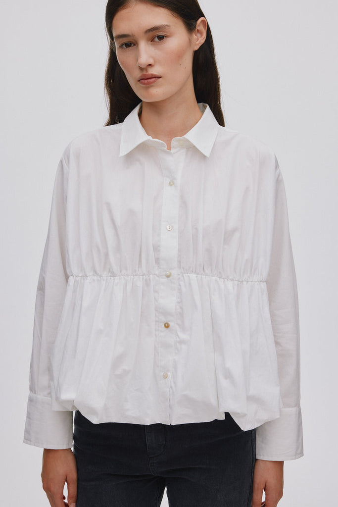 Rabens Saloner Poplin puffed hem shirt Sophie White and Black available