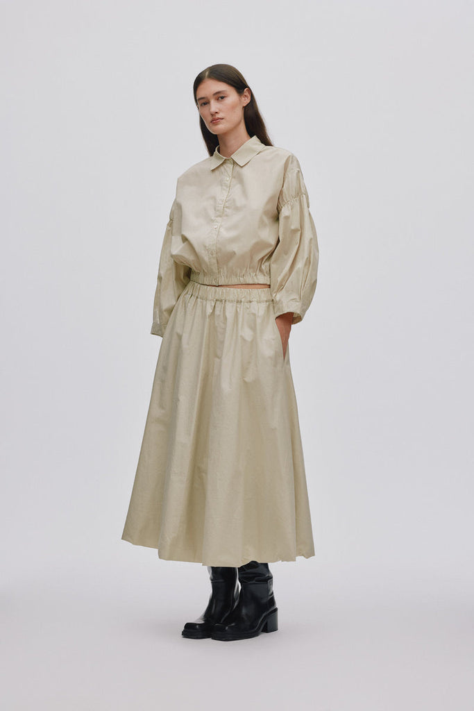 Rabens Saloner Poplin shirt box pleat sleeve Veda Grey and Black available