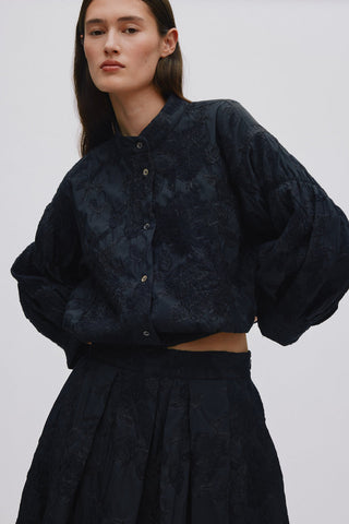 Rabens Saloner Clipped jacquard shirt jacket Pirate black