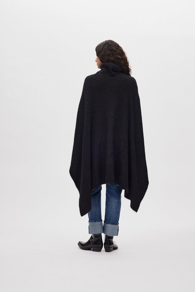 Rabens Saloner Black Fluffy knit poncho Dede