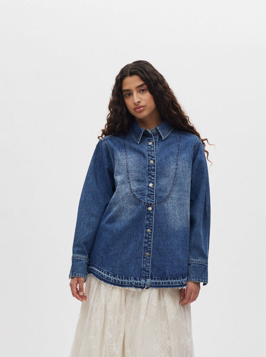 Rabens Saloner Paia Denim bib shirt I Dark indigo