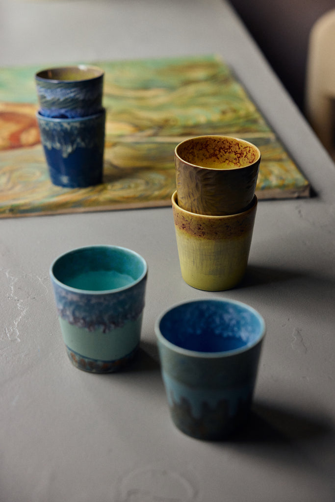 HK Living : 70s ceramics: Van Gogh coffee mugs sunflowers (set of 2)