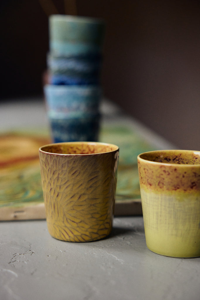 HK Living : 70s ceramics: Van Gogh coffee mugs sunflowers (set of 2)
