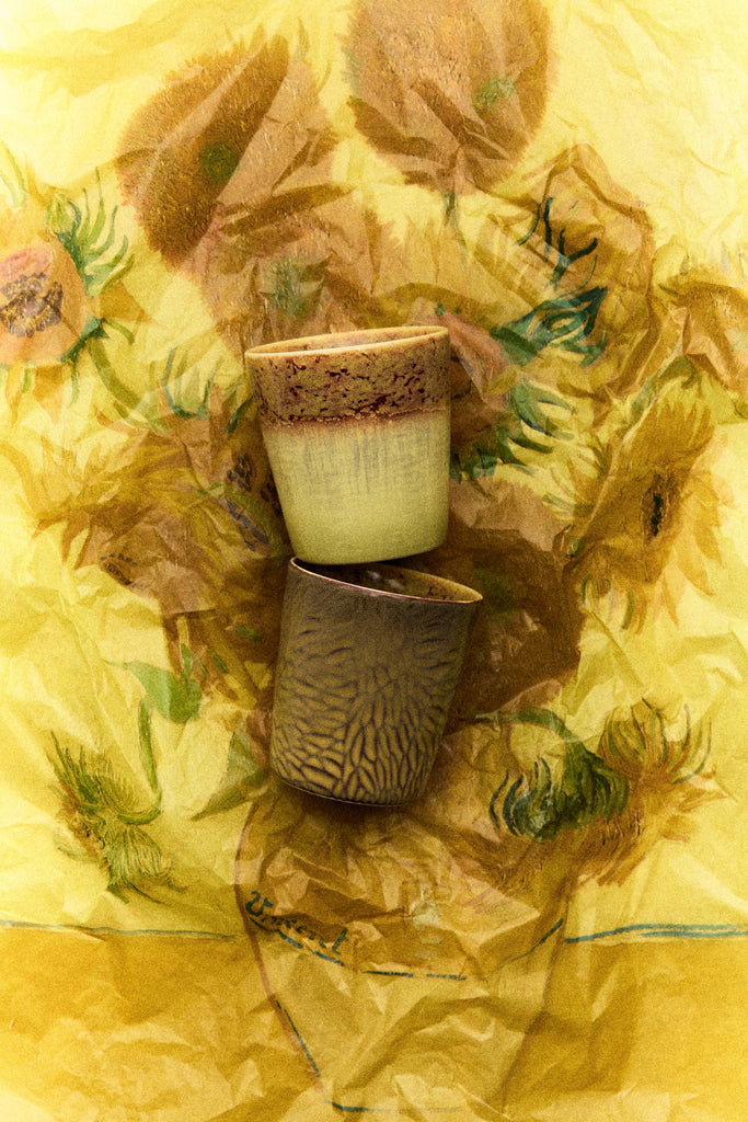 HK Living : 70s ceramics: Van Gogh coffee mugs sunflowers (set of 2)