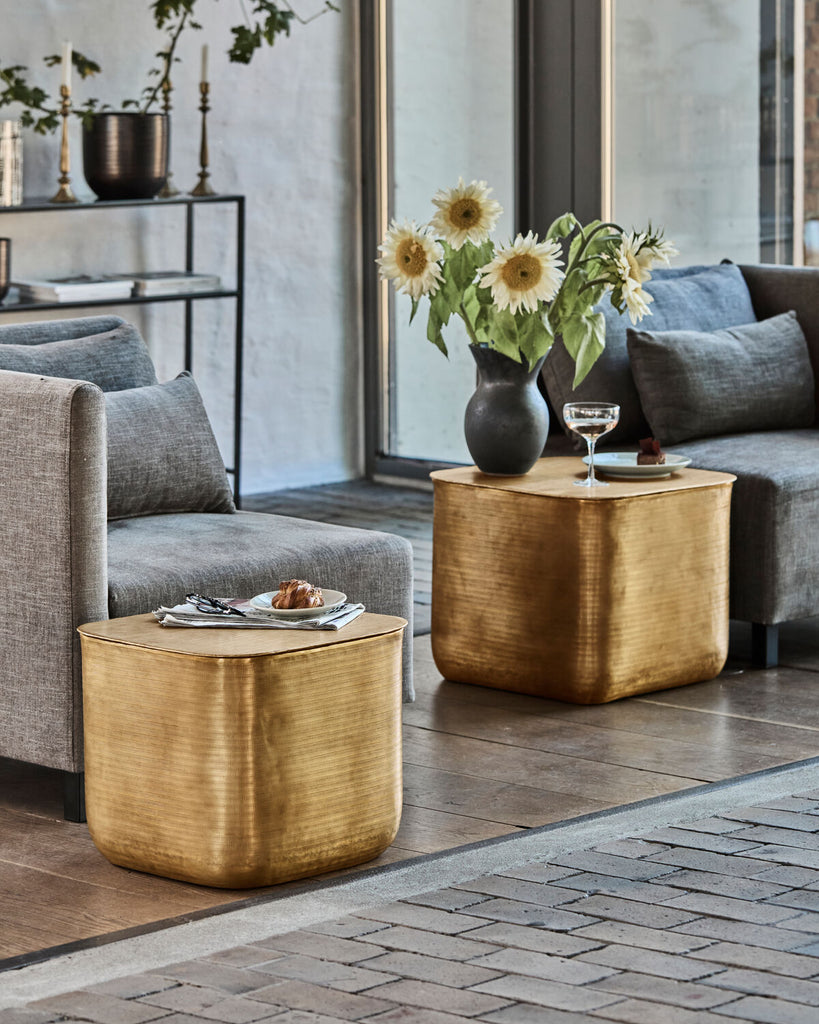 Side table, HDCajas with storage, golden