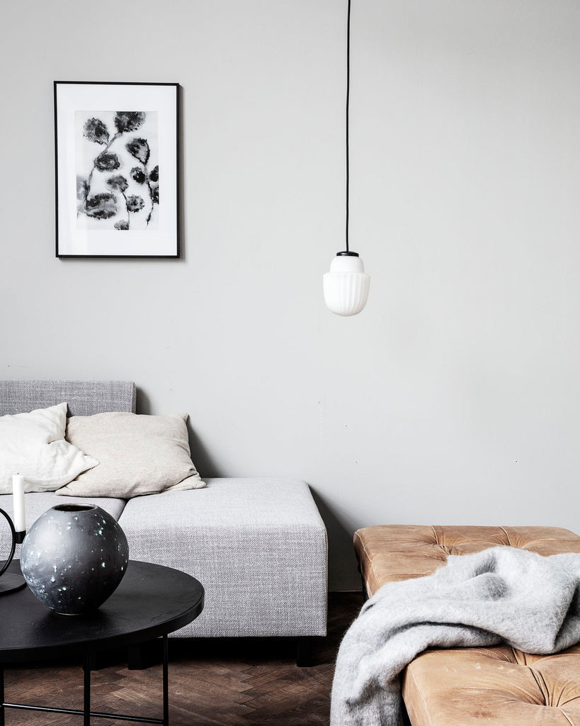 Lamp, Acorn, White  Glass, Metal