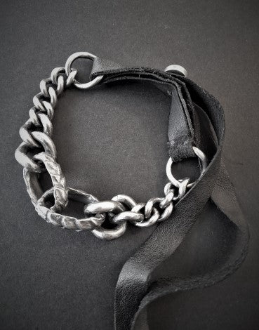 Goti 925 Silver and leather bracelet BR2198