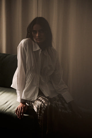 Rabens Saloner Poplin puffed hem shirt Sophie White and Black available