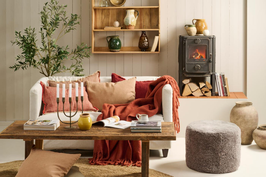 IB Cushion Cushion cover natural/rust woven stripes, 4 sides w/fringes