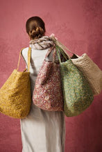 Ib Laursen Bag quilted mustard w/green, grey and brown flower vines