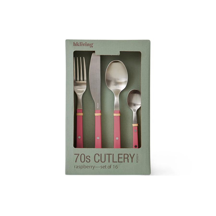 HKLiving 70s stainless steel cutlery: raspberry (set of 16)