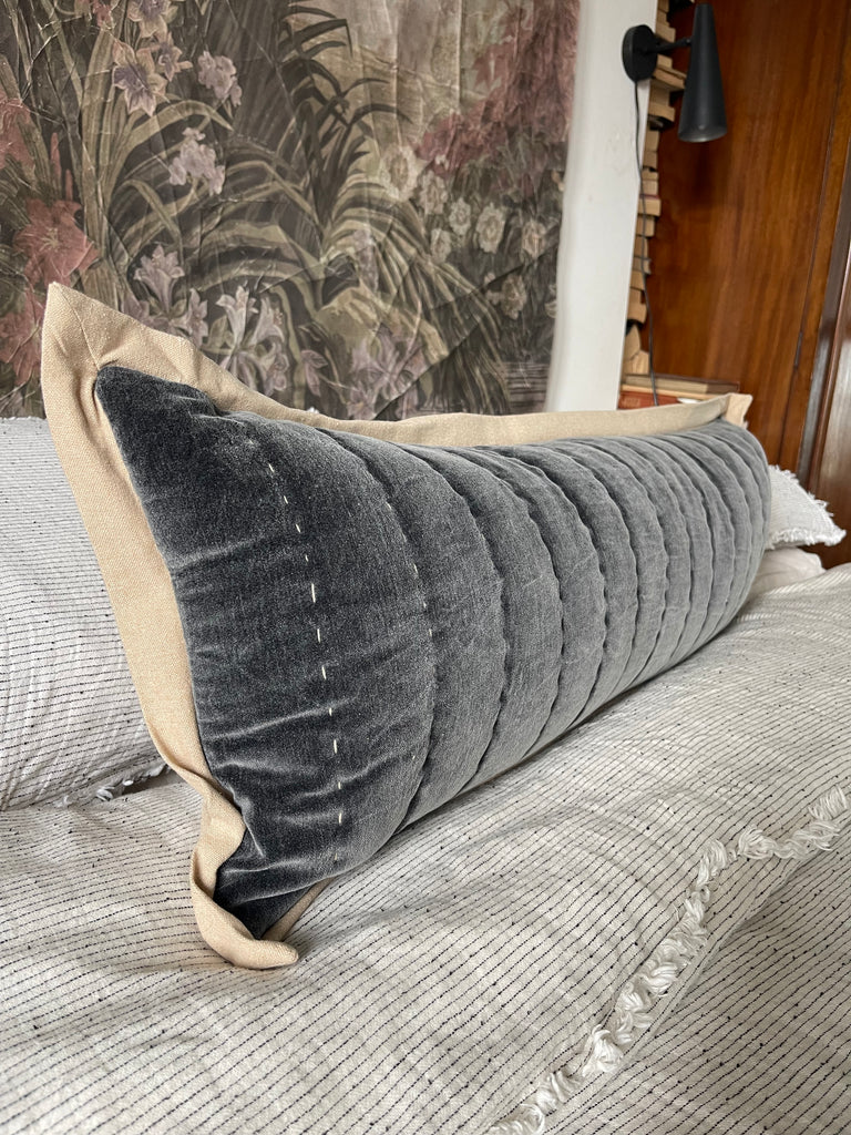 Maitri: Stonewashed Velvet Cushion  - charcoal (30x90)