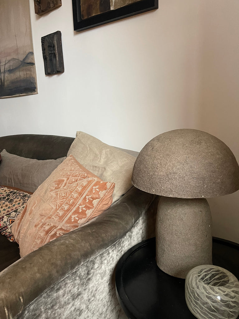 Elara lamp - Papier Mâché & Iron in NATURAL GREY