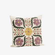 Madam Stoltz Suzani embroidered cushion cover - Purple, yellow, green, rust, off white