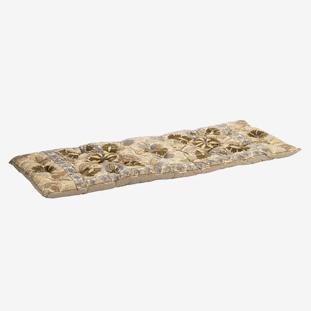 Madam Stoltz Suzani embroidered mattress  Ivory, dusty blue, khaki, greige