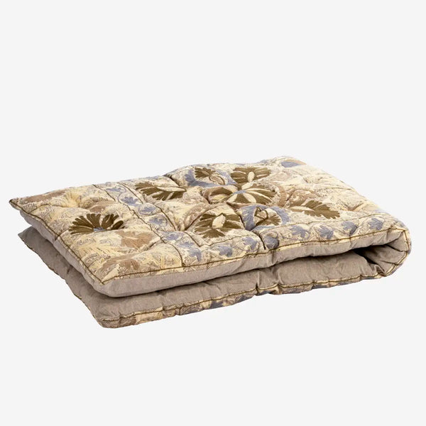 Madam Stoltz Suzani embroidered mattress  Ivory, dusty blue, khaki, greige